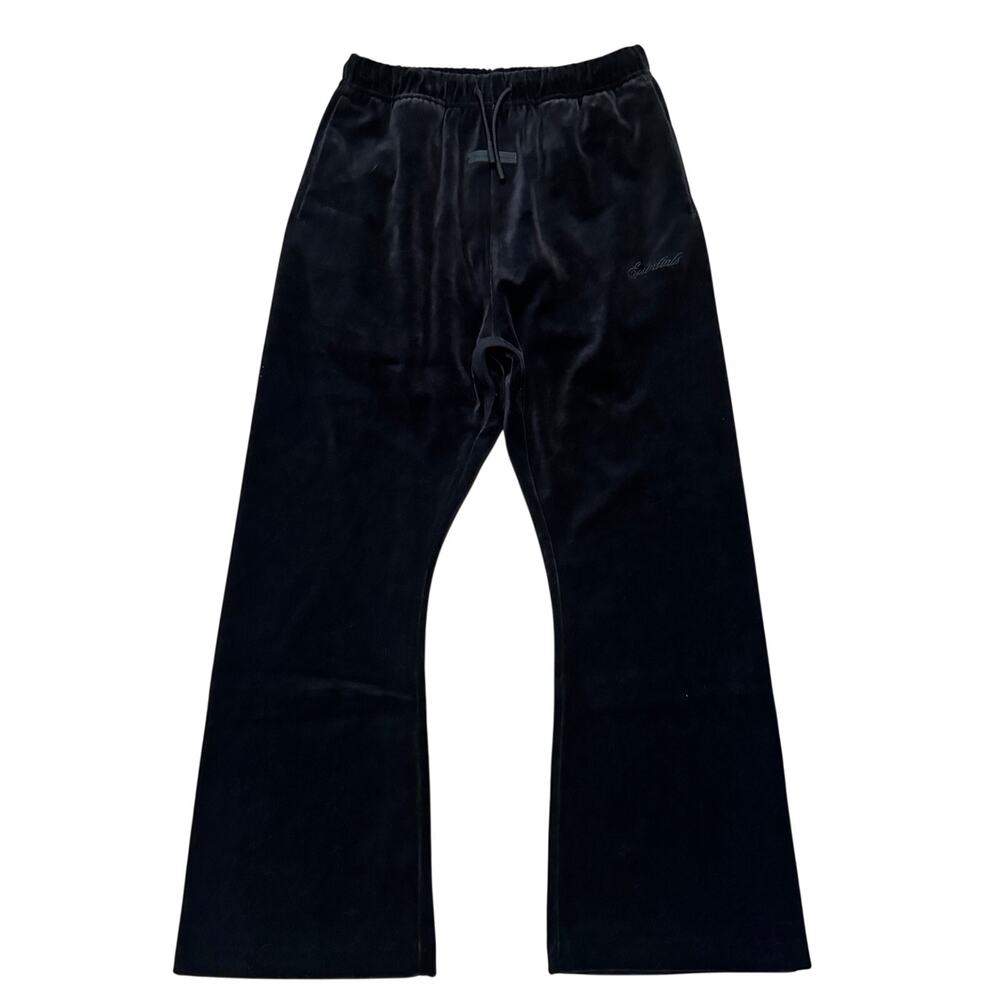 Fear‎ of God ESSENTIALS Vintage Black Velour Flare Sweatpants BLACK Sz 12